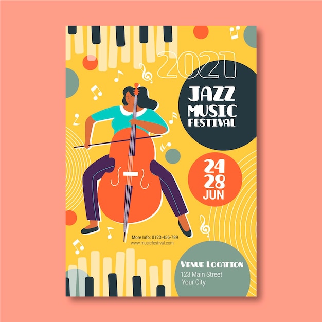 Kostenloser Vektor illustriertes plakat des jazzmusikfestivals
