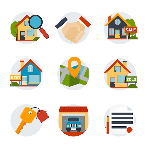 Kostenloser Vektor immobilien icons set