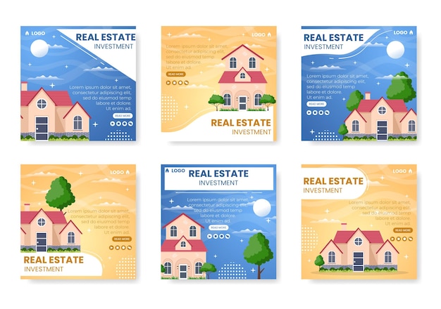 Immobilieninvestition instagram post template flat design illustration editable square background geeignet für social media, grußkarten und web-internet-werbung