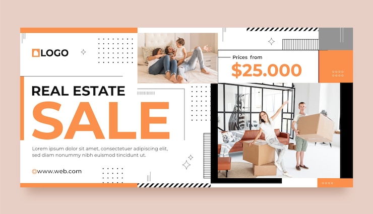 Kostenlose Vektor immobilienverkaufsbanner im flachen design