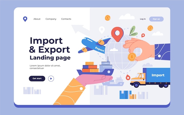 Kostenloser Vektor importieren und exportieren sie flat-design-landingpages