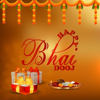 Indisches festival glückliche bhai dooj feier grußkarte Premium Vektoren