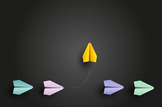 Individualitätskonzept individuelles und einzigartiges gelbes papierflugzeug fliegt zur seite vektorillustration