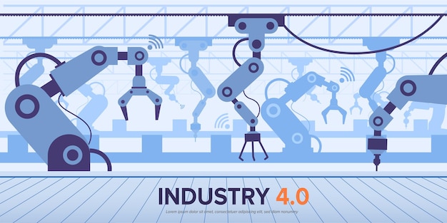 Industrie 4.0 banner mit intelligenztechnologie mit roboterarm.