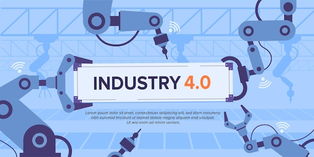 Industrie 4.0 Banner mit Roboterarm.