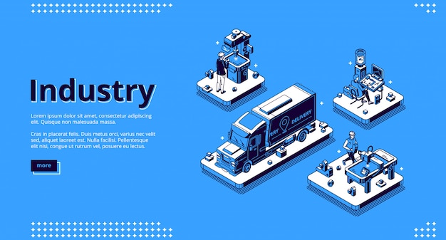 Kostenloser Vektor industrie isometrische landingpage, herstellung