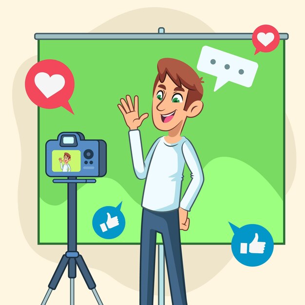 Influencer Mann, der ein neues Video aufzeichnet