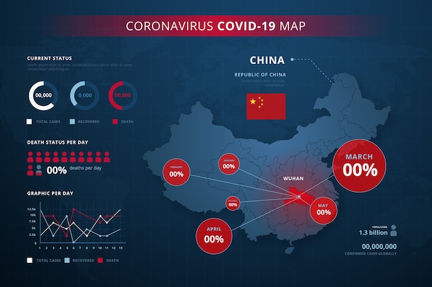 Kostenloser Vektor infografik der coronavirus-landkarte