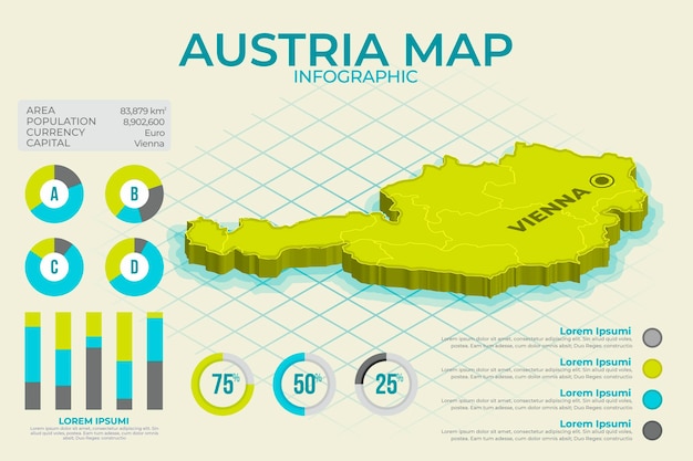 Kostenloser Vektor infografik der isometrischen österreichkarte