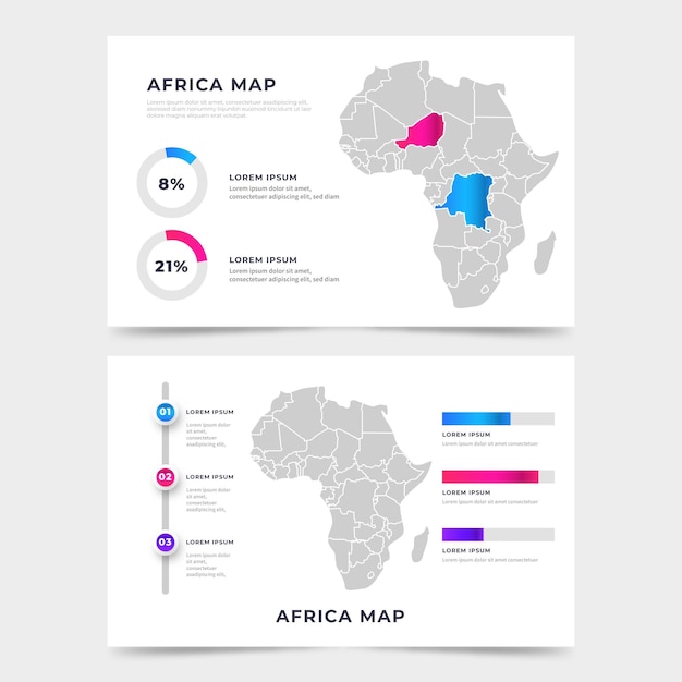 Kostenloser Vektor infografik der karte mit farbverlauf in afrika