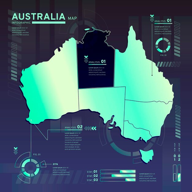 Infografik der Neonkarte Australiens im flachen Design