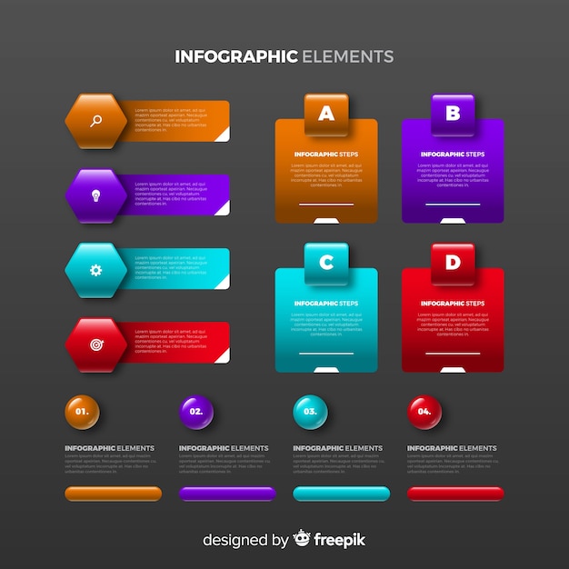 Kostenloser Vektor infografik-elemente-auflistung in realistischen hochglanz-kunststoff-stil