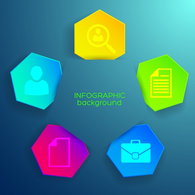 Infografik geschäftsvorlage mit symbolen und bunten sechsecken