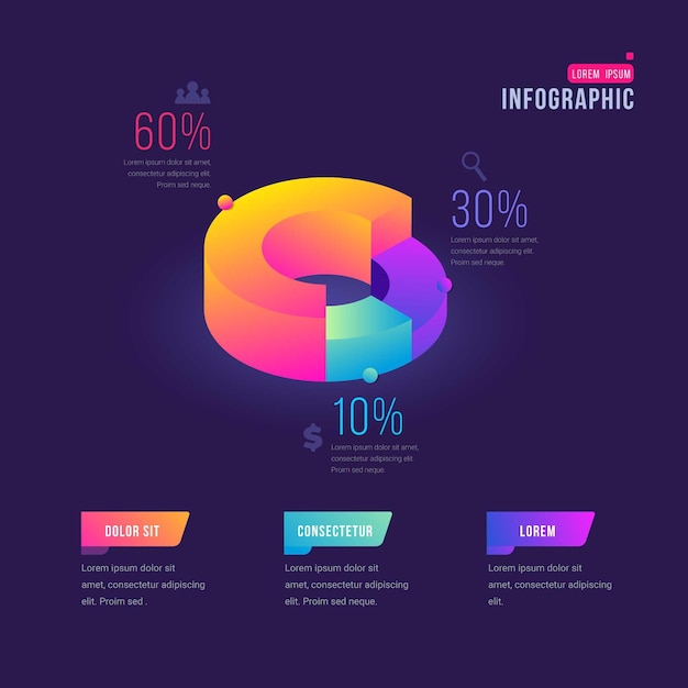 Kostenloser Vektor infografik-kreisdiagramm mit 3d-gradienten