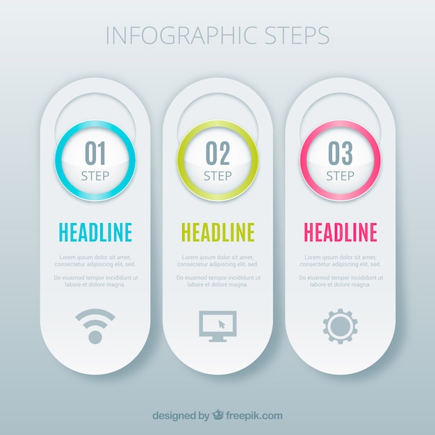 Infografik schritte in realistischem stil