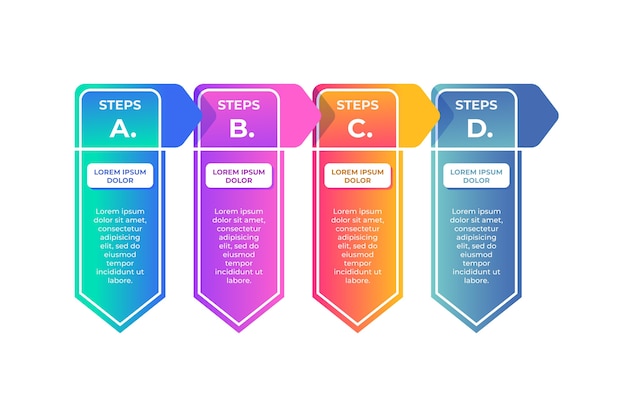Kostenloser Vektor infografik-verlaufsvorlage in vier schritten