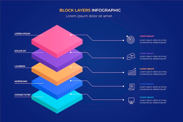 Kostenloser Vektor infografik-vorlage für 3d-blockschichten