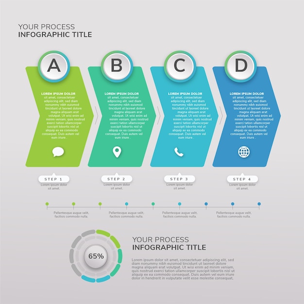 Kostenloser Vektor infografik-vorlage für den flachen designprozess