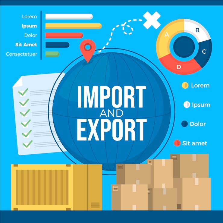 Kostenlose Vektor infografik-vorlage für den import und export von flachem design