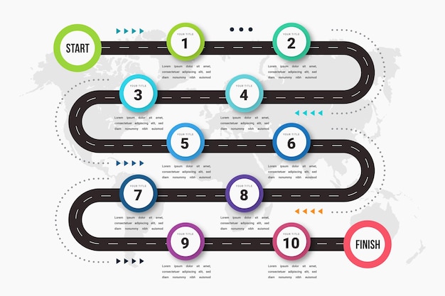 Infografik-vorlage für eine flache roadmap