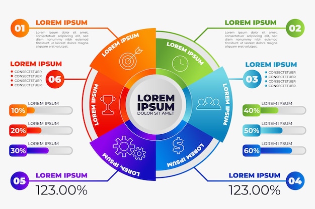 Kostenloser Vektor infografik-vorlage für farbverlaufsdiagramme