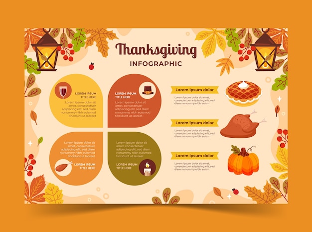 Infografik-vorlage für flache thanksgiving-feier