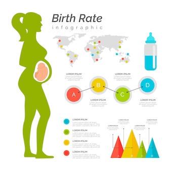 Infografik-vorlage für geburtenrate mit schwangerer frau