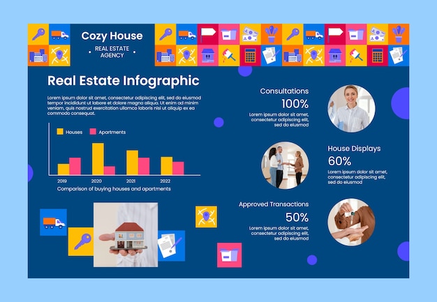 Infografik-vorlage für immobilien im flachen design