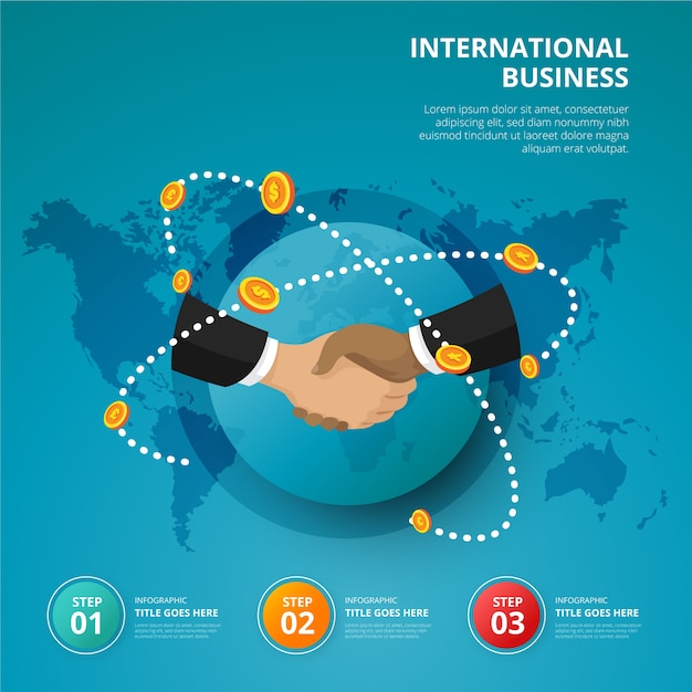 Kostenloser Vektor infografik-vorlage für internationale geschäfte mit farbverlauf