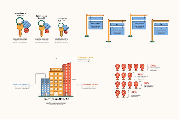 Infografik-vorlage für lineare flache immobilien