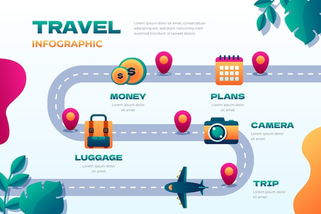 Kostenloser Vektor infografik-vorlage mit farbverlauf für reisebüros