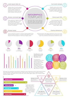 Infografik-vorlage mit leuchtenden farben auf weißem hintergrund im modernen flachen business-stil