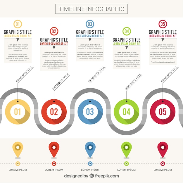 Kostenloser Vektor infografik-vorlage von timeline mit bunten formen