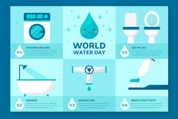 Kostenloser Vektor infografik-vorlage zum flachen weltwassertag