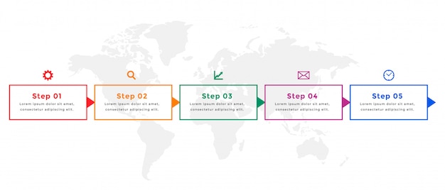 Infografik-vorlagendesign der geschäftszeitleiste in fünf schritten