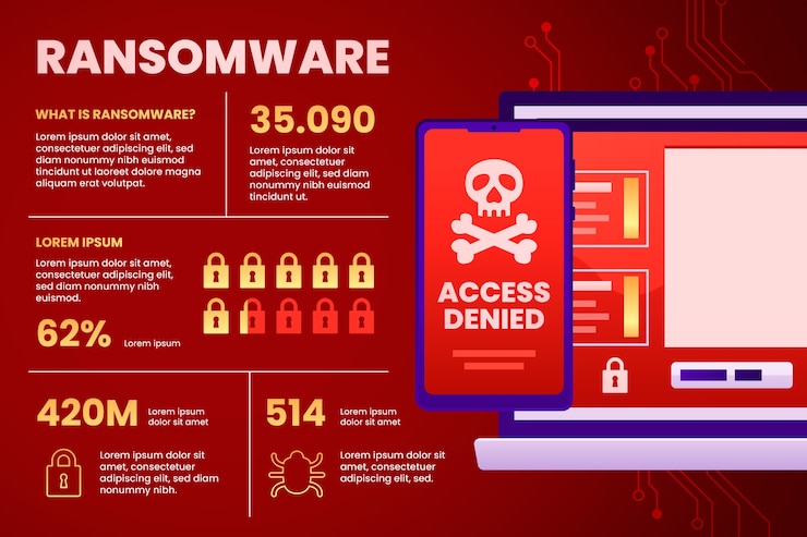 Kostenlose Vektor infografik zu ransomware mit farbverlauf