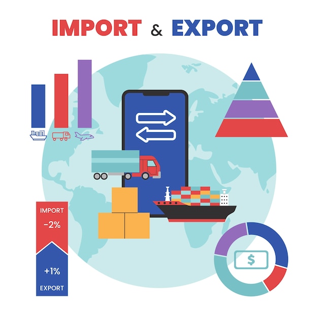 Kostenloser Vektor infografik zum importieren und exportieren von flachem design