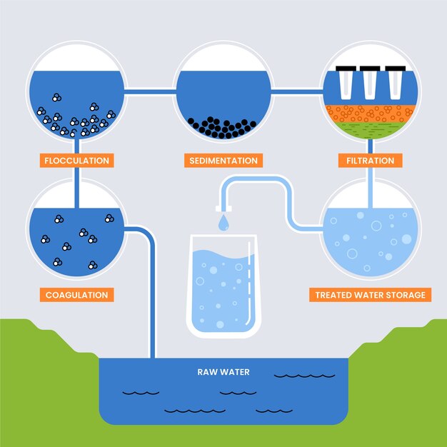 Infografik zur Wasserreinigung im flachen Design