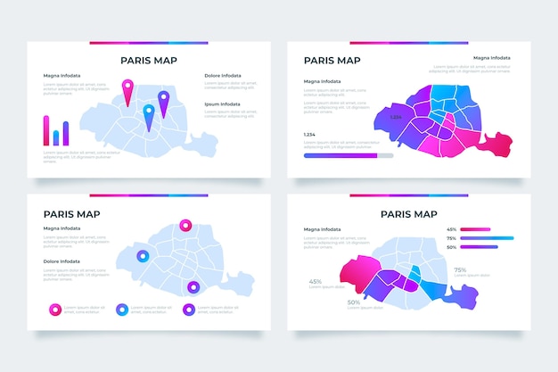 Kostenloser Vektor infografiken der gradienten-paris-karte