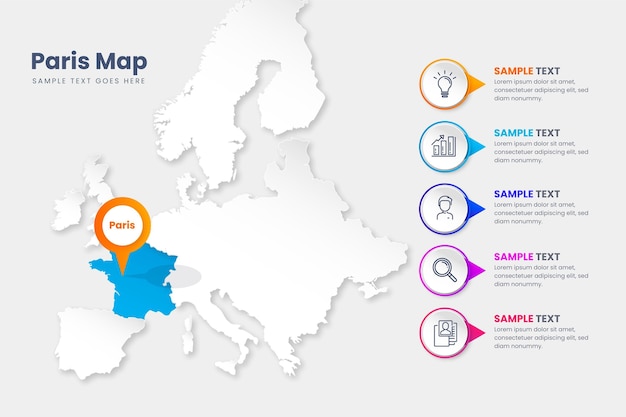 Kostenloser Vektor infografiken der gradienten-paris-karte