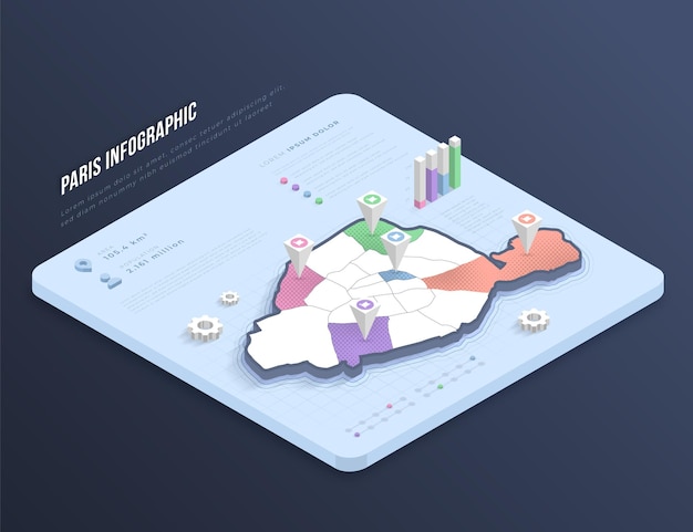 Kostenloser Vektor infografiken der isometrischen pariser karte