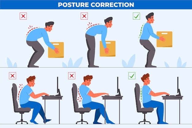 Kostenloser Vektor infografiken zur korrektur der flachen körperhaltung