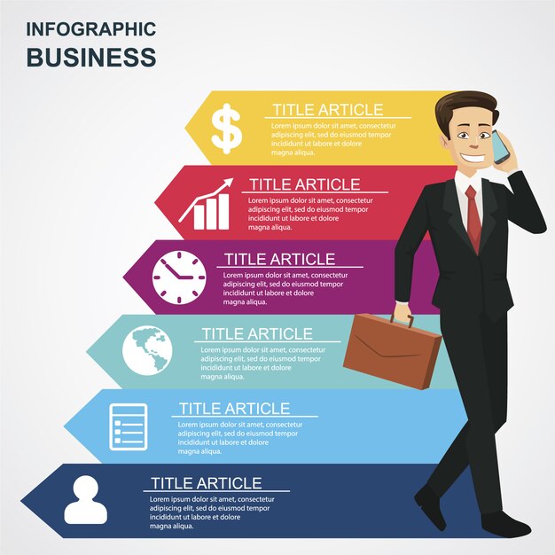 Infografisch mit geschäftigen Geschäftsmann Charakter