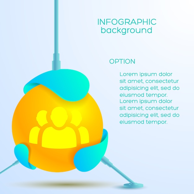 Infografisches abstraktes Designkonzept mit orangefarbenem Balltext und Teamikone