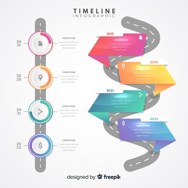 Infographic Schablone der bunten modernen Zeitachse