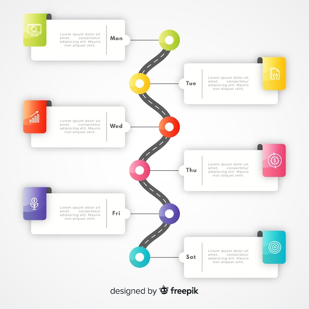 Infographic schablone der bunten zeitachse der steigung