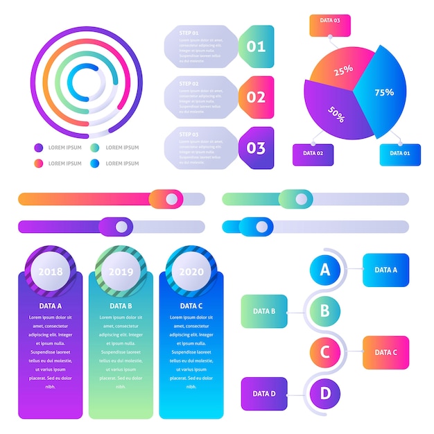 Kostenloser Vektor infographik element farbverlaufspaket