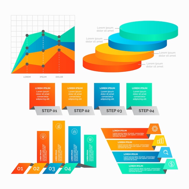 Kostenloser Vektor infographik elemente farbverlaufssammlung