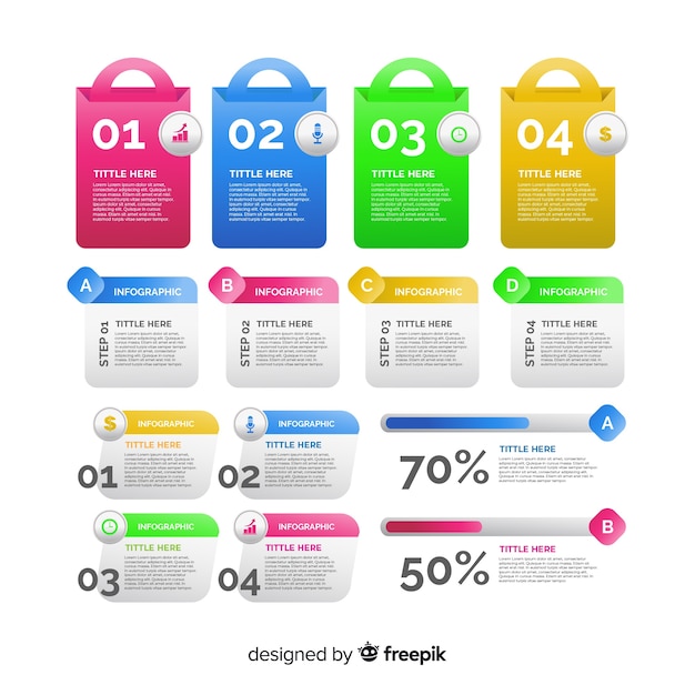 Kostenloser Vektor infographik elementsammlung mit farbverlauf