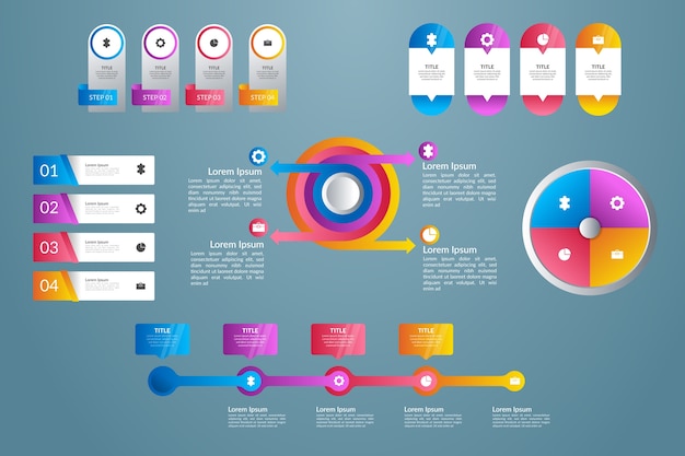 Kostenloser Vektor infographik elementsammlung mit farbverlauf